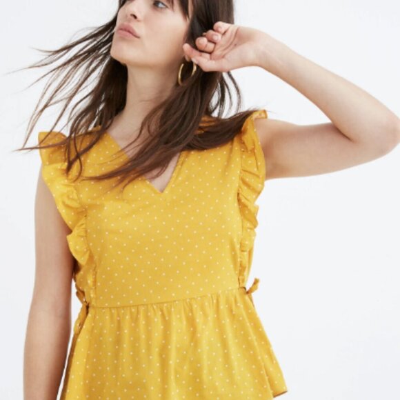 MADEWELL Side-Tie Ruffle Peplum Top in Polka Dot - Picture 1 of 8